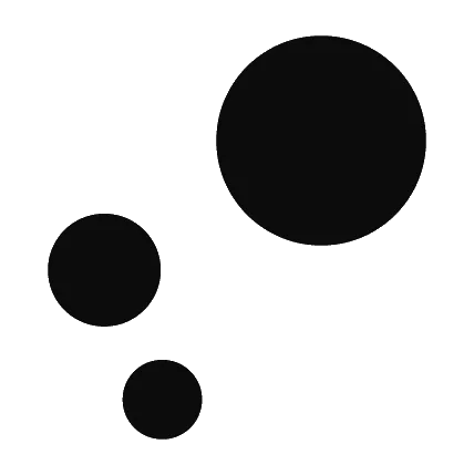 Three filled circles in increasing size.